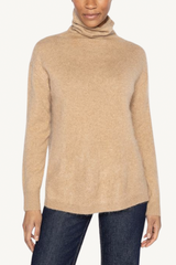 brushed cashmere funnel sweater - camel