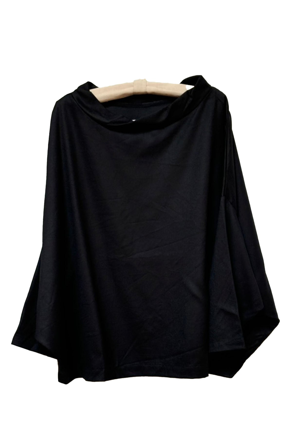 long sleeve top with twisted collar - black