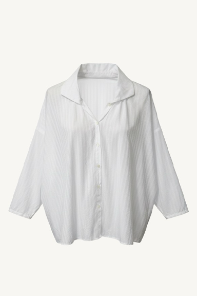 shirt with gathered neckline - popeline white stripes