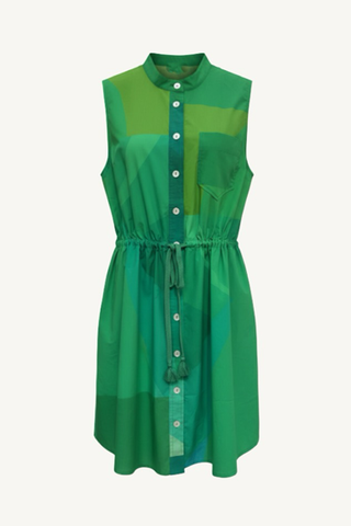 sleeveless shirt dress - green geo print