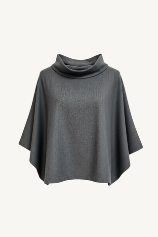 long sleeve top with twisted collar - flannel grey