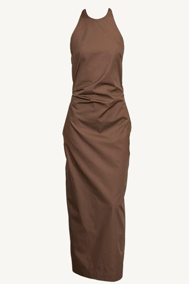 poplin halter dress - chocolate