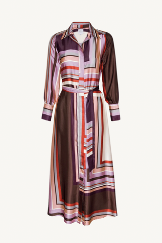 herminia dress - chocolate geo stripe