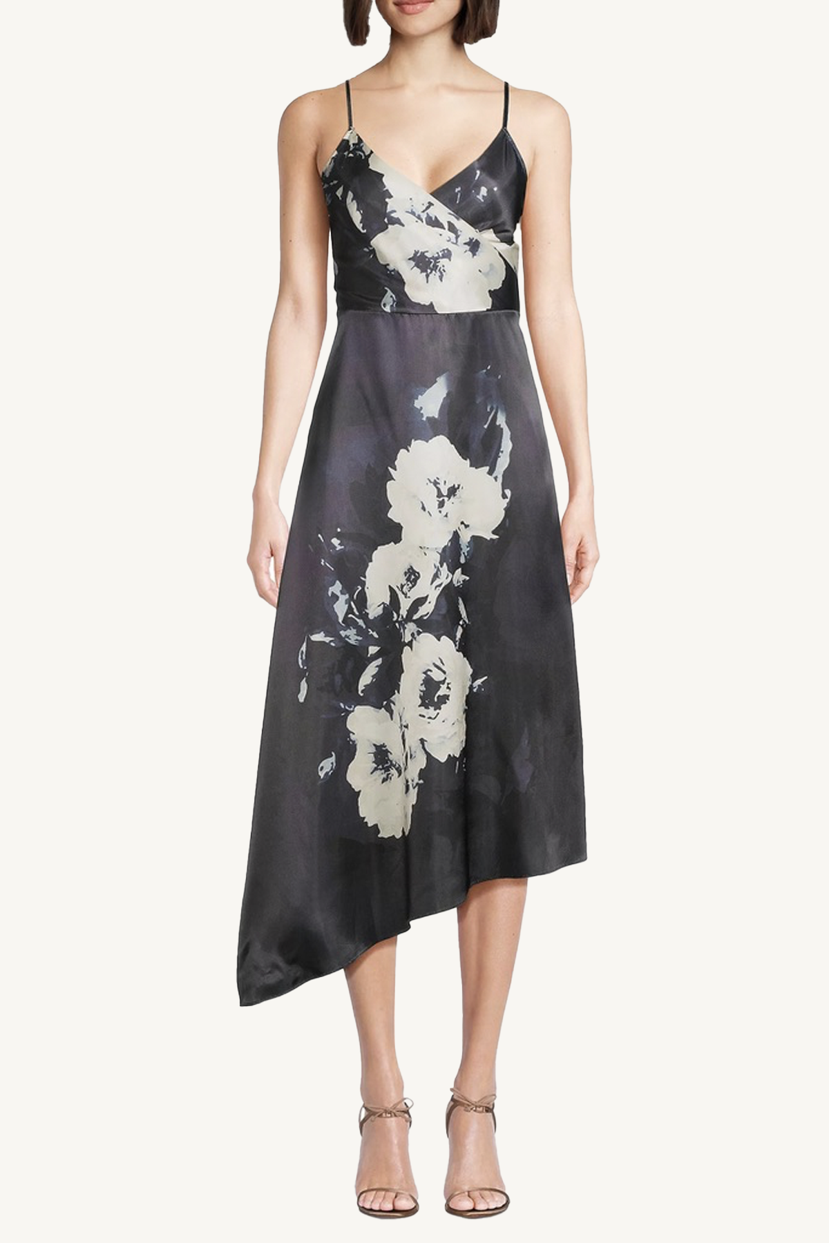 floral asymmetric dress - black floral