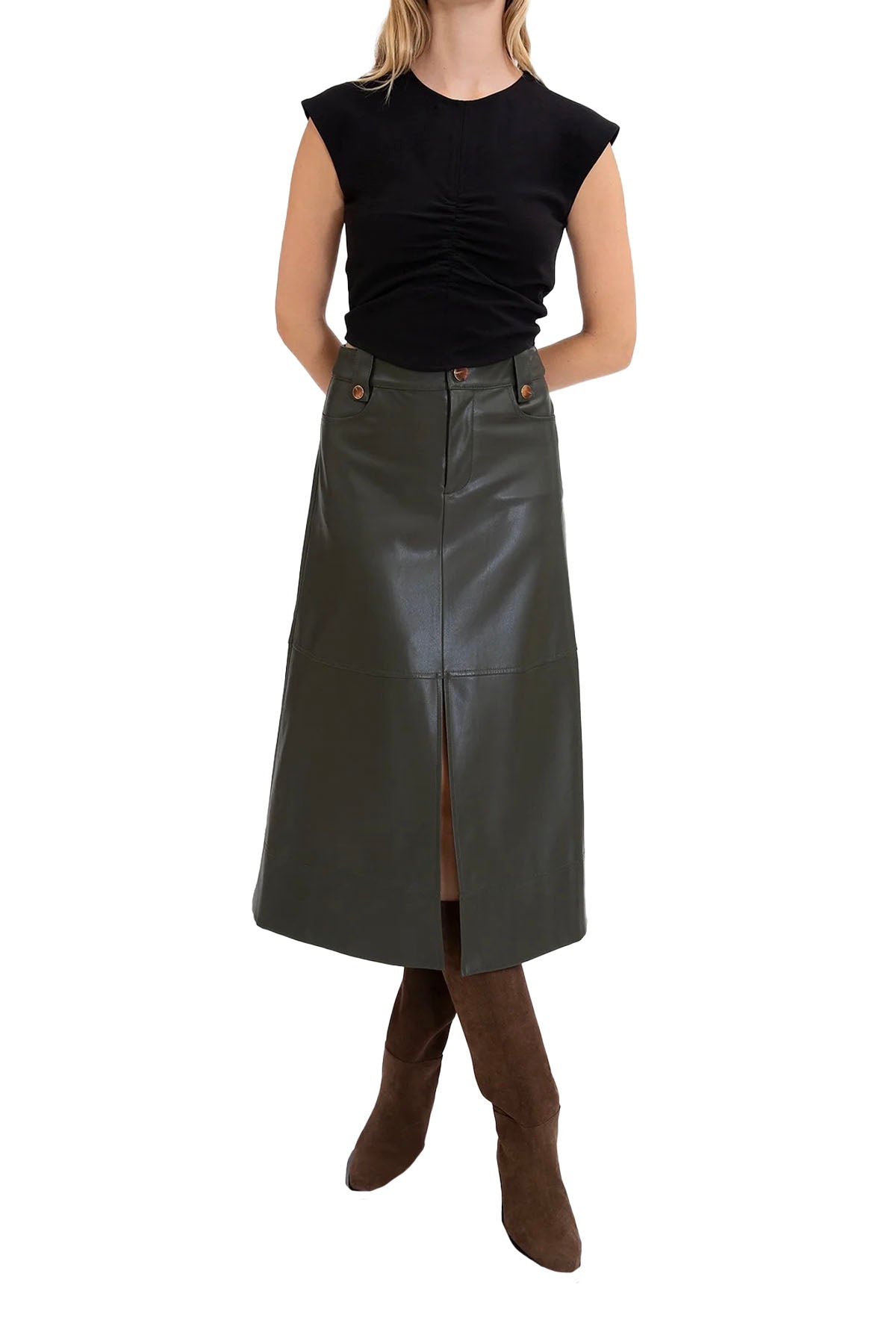 hudie skirt - deep army vegan leather