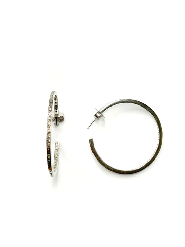 silver single row pave dia hoop earrings - medium