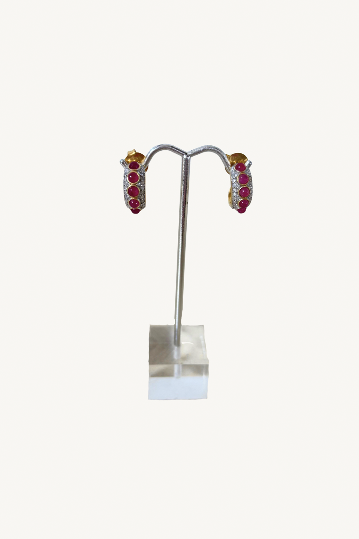 pink jade and diamond hug earrings