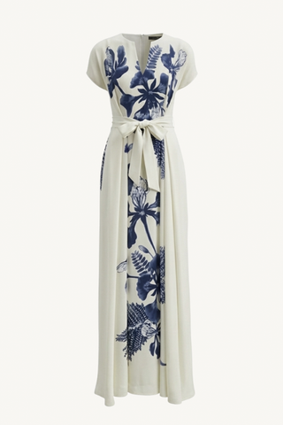 gulmohar tie-up kaftan - ivory and navy panel