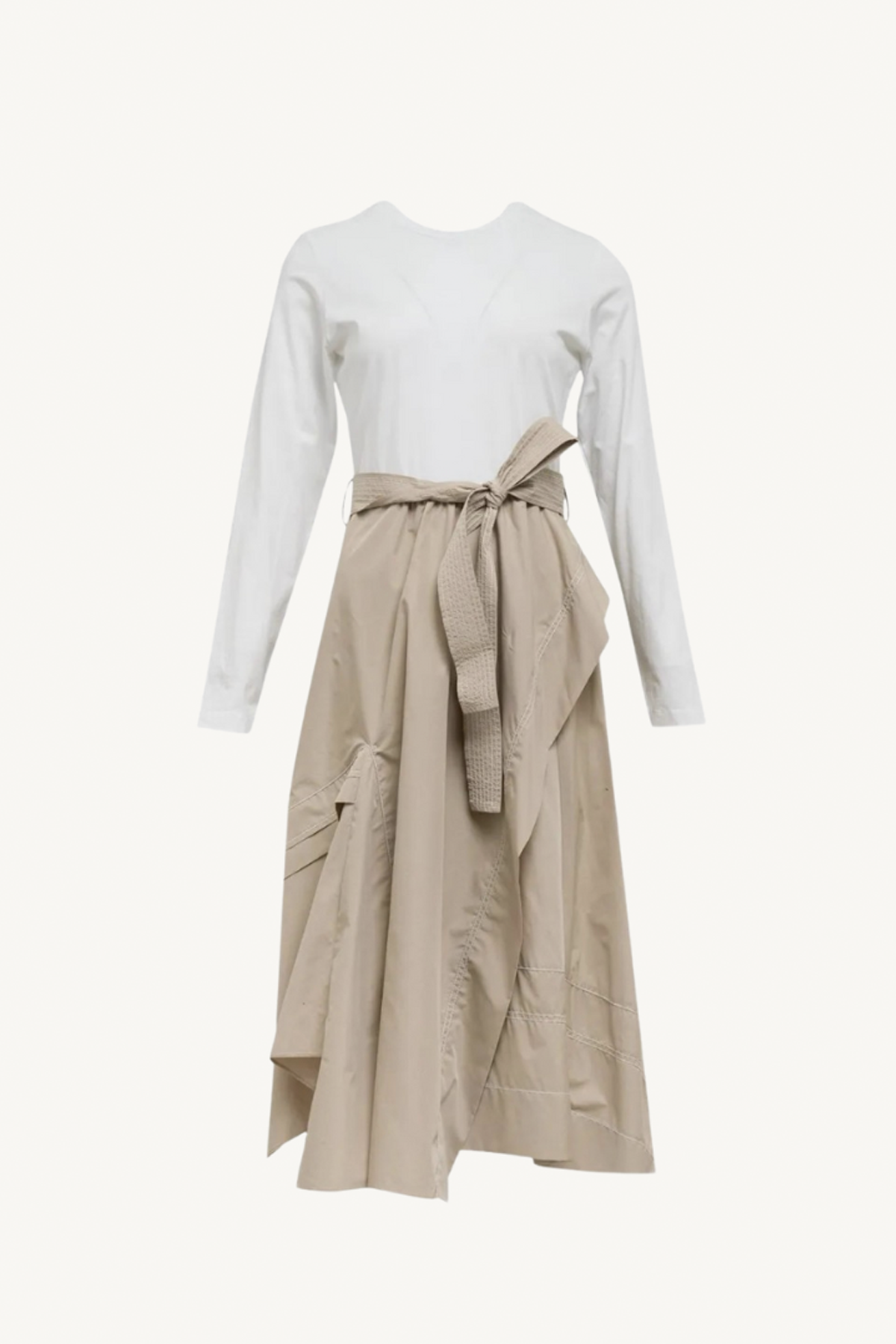 long sleeve t-shirt combo dress - white-khaki