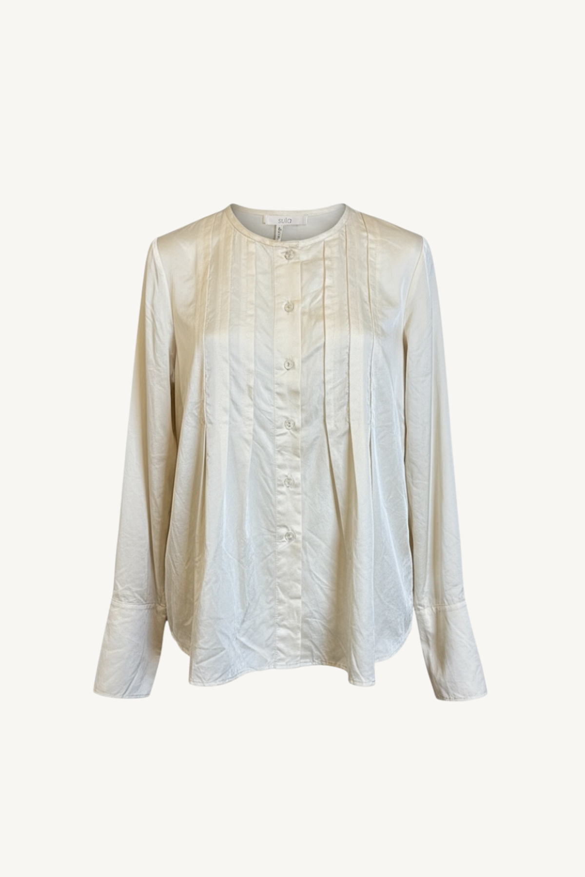 pleat shirt silk cotton satin - eggnog