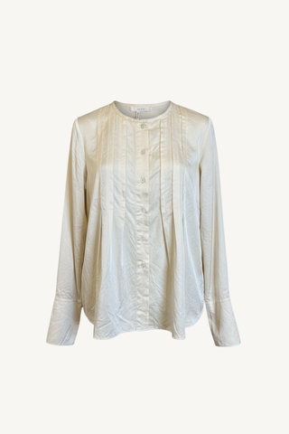 pleat shirt silk cotton satin - eggnog