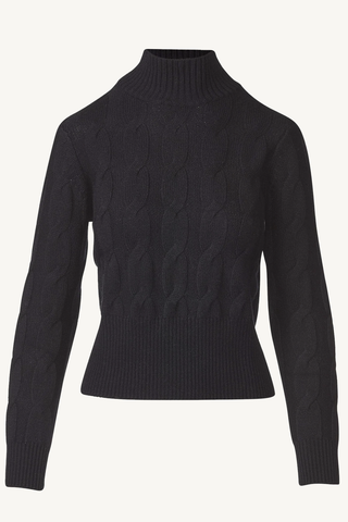 cable mock neck sweater - black