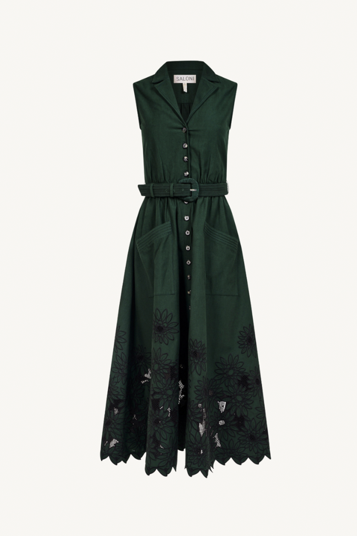 kirat dress - pine green embroidered