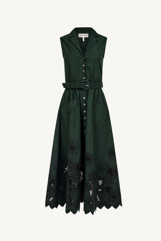 kirat dress - pine green embroidered