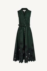 kirat dress - pine green embroidered