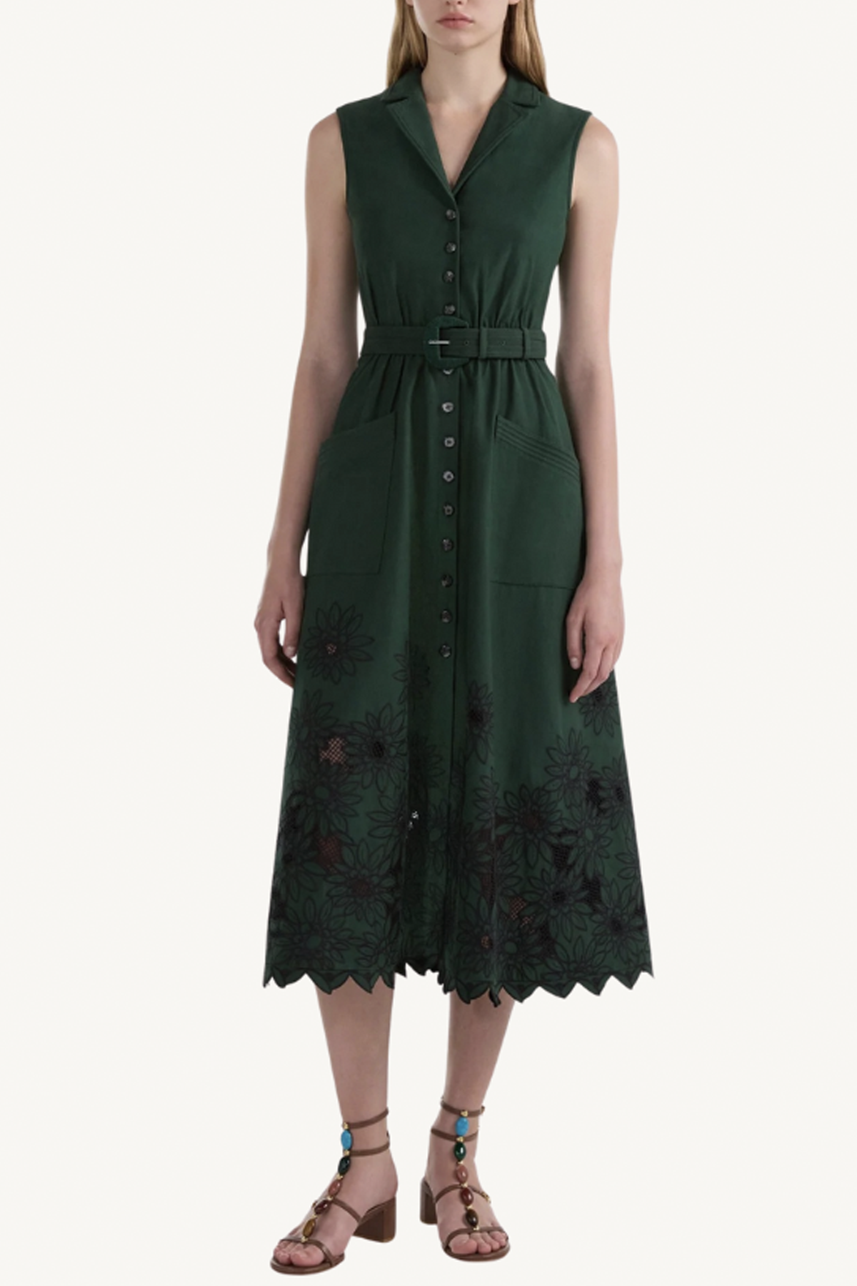 kirat dress - pine green embroidered