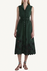 kirat dress - pine green embroidered