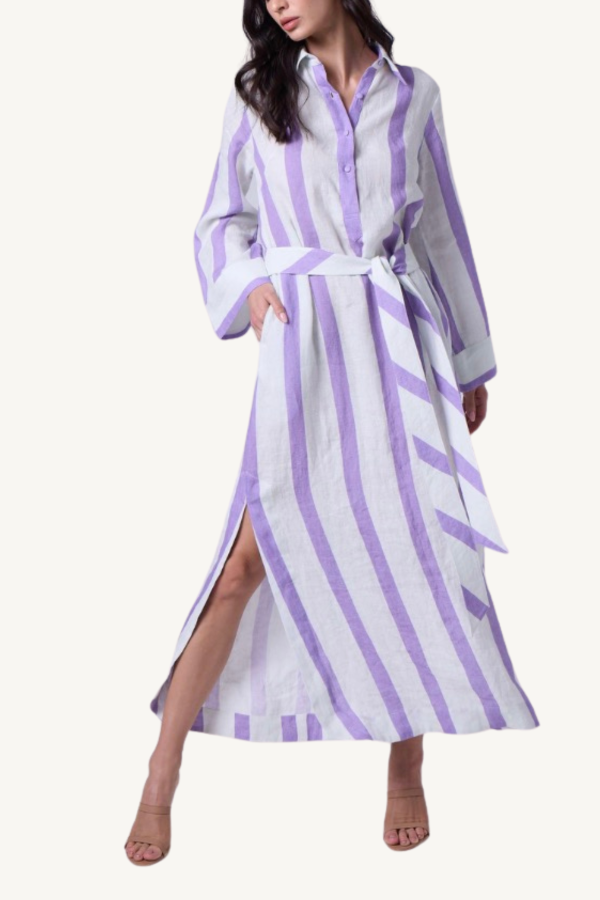 kurta dress - ivory and lilac stripe