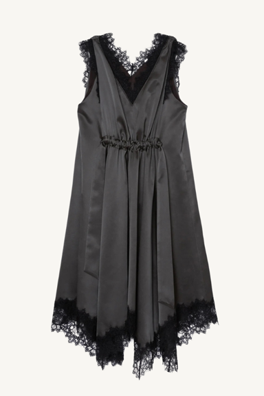 v neck midi dress with lace - slate