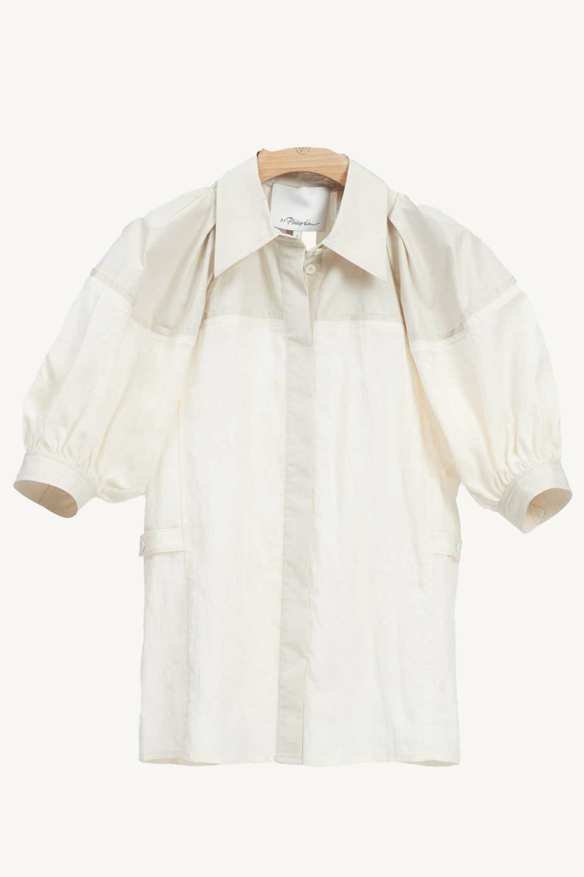 lantern sleeve combo shirt - parchment/stone