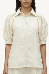 lantern sleeve combo shirt - parchment/stone