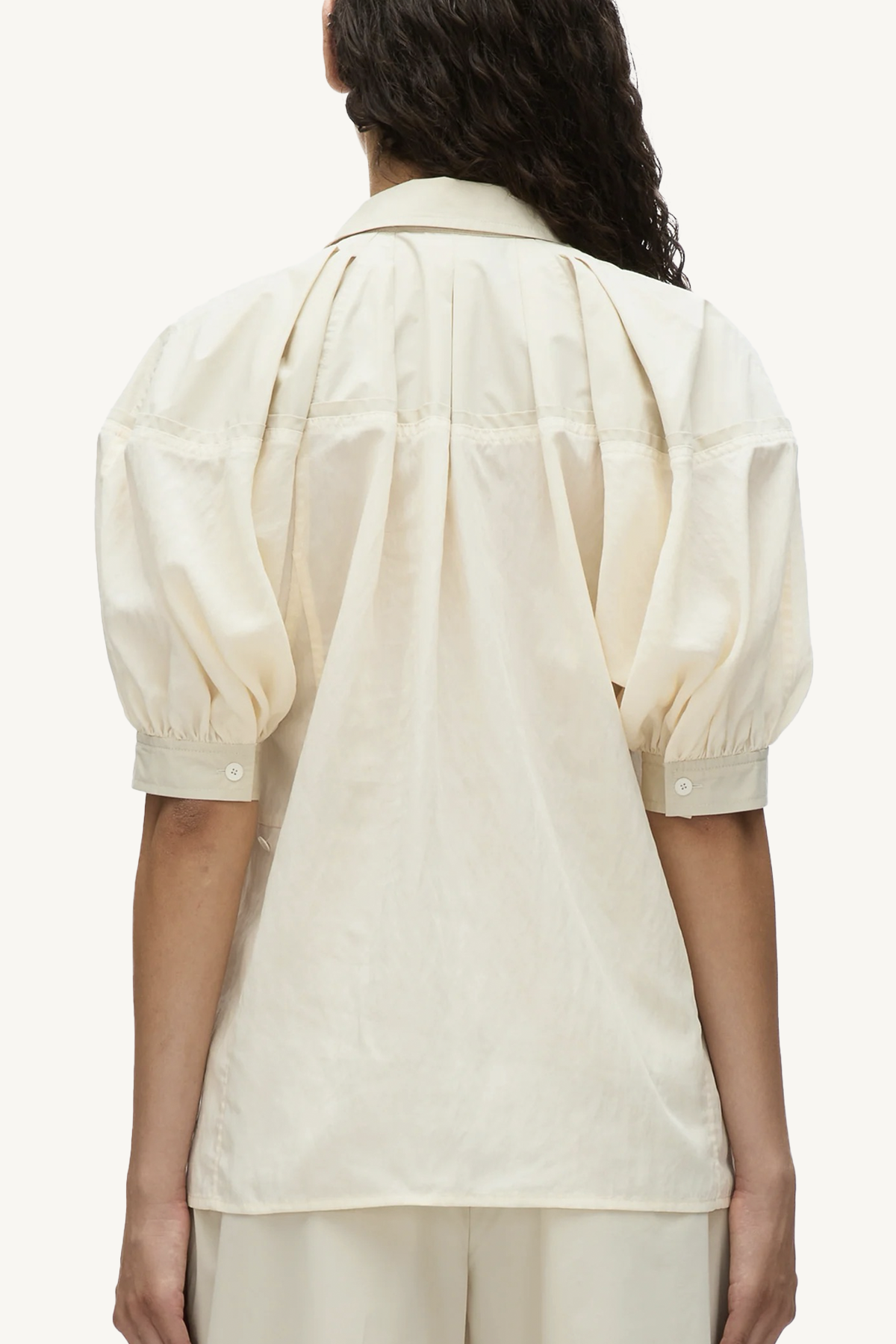 lantern sleeve combo shirt - parchment/stone