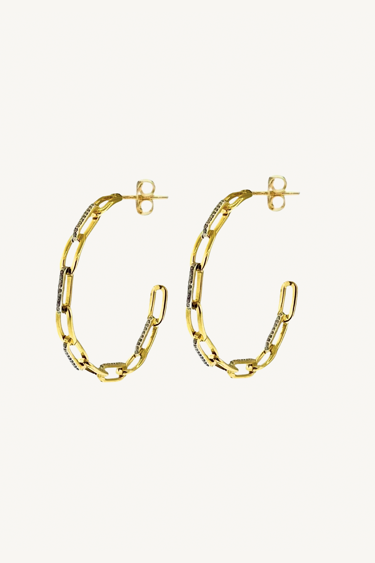 large link gold and diamond round hoops