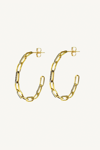 large link gold and diamond round hoops
