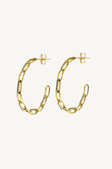 large link gold and diamond round hoops