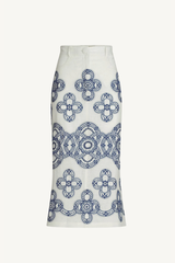 layan skirt - white navy embroidery