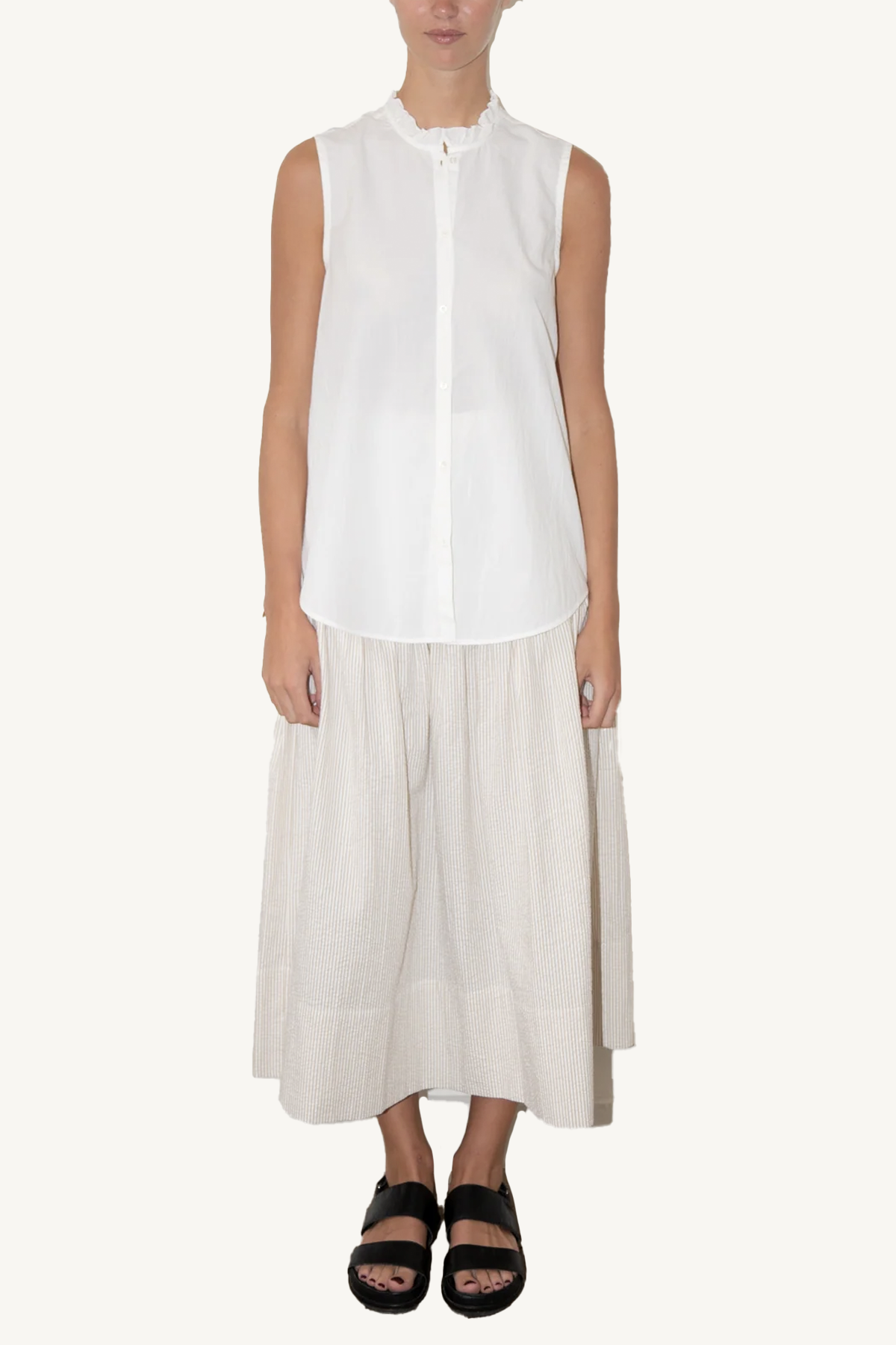 lia sleeveless shirt - white pinstripe