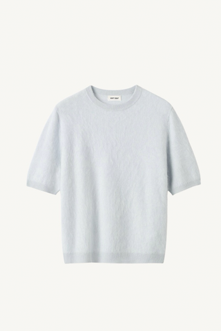 brushed short sleeve sweater- light blue