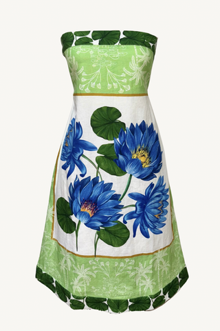 strapless lily shift dress - pistachio and blue water lily