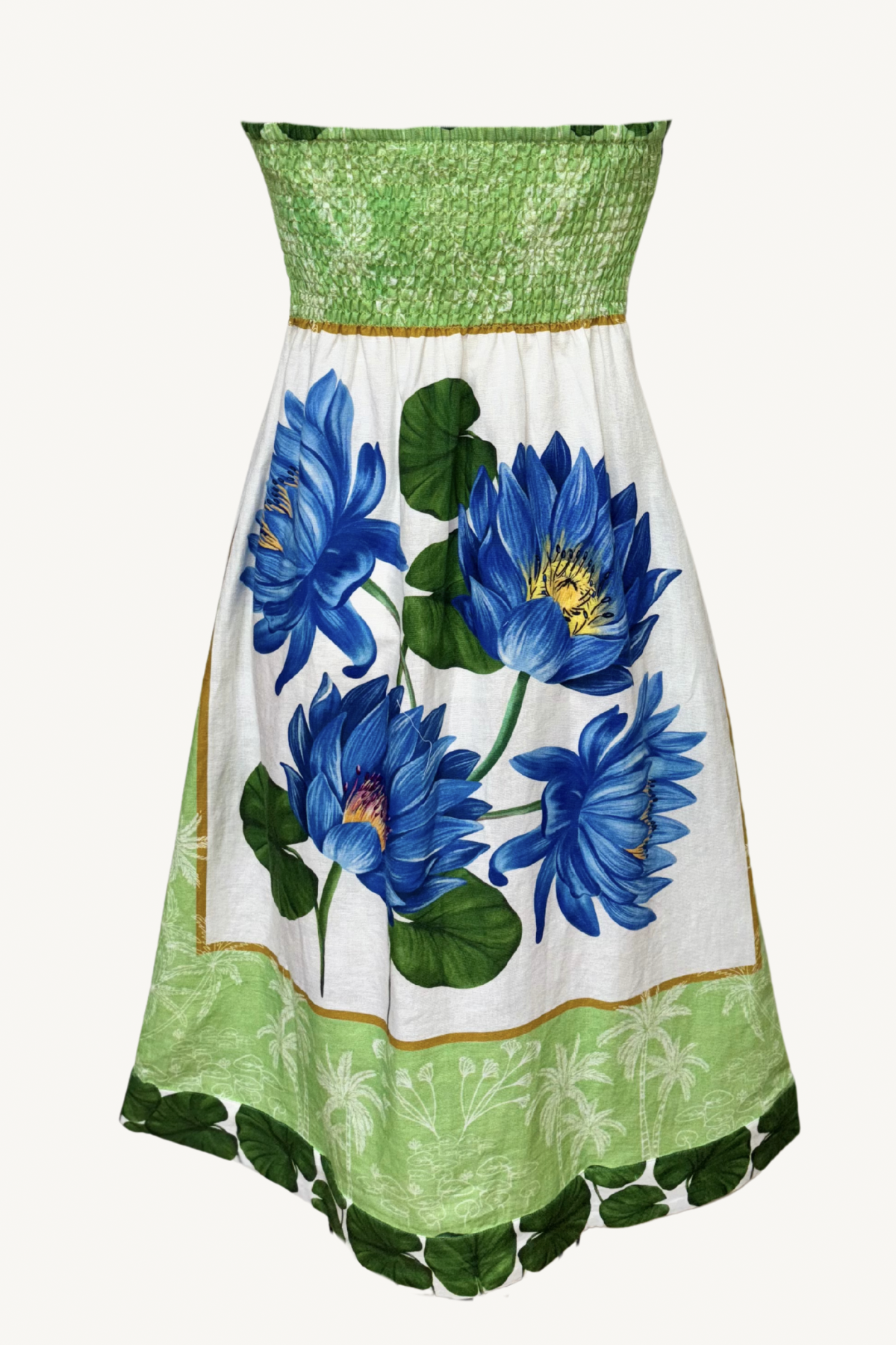 strapless lily shift dress - pistachio and blue water lily