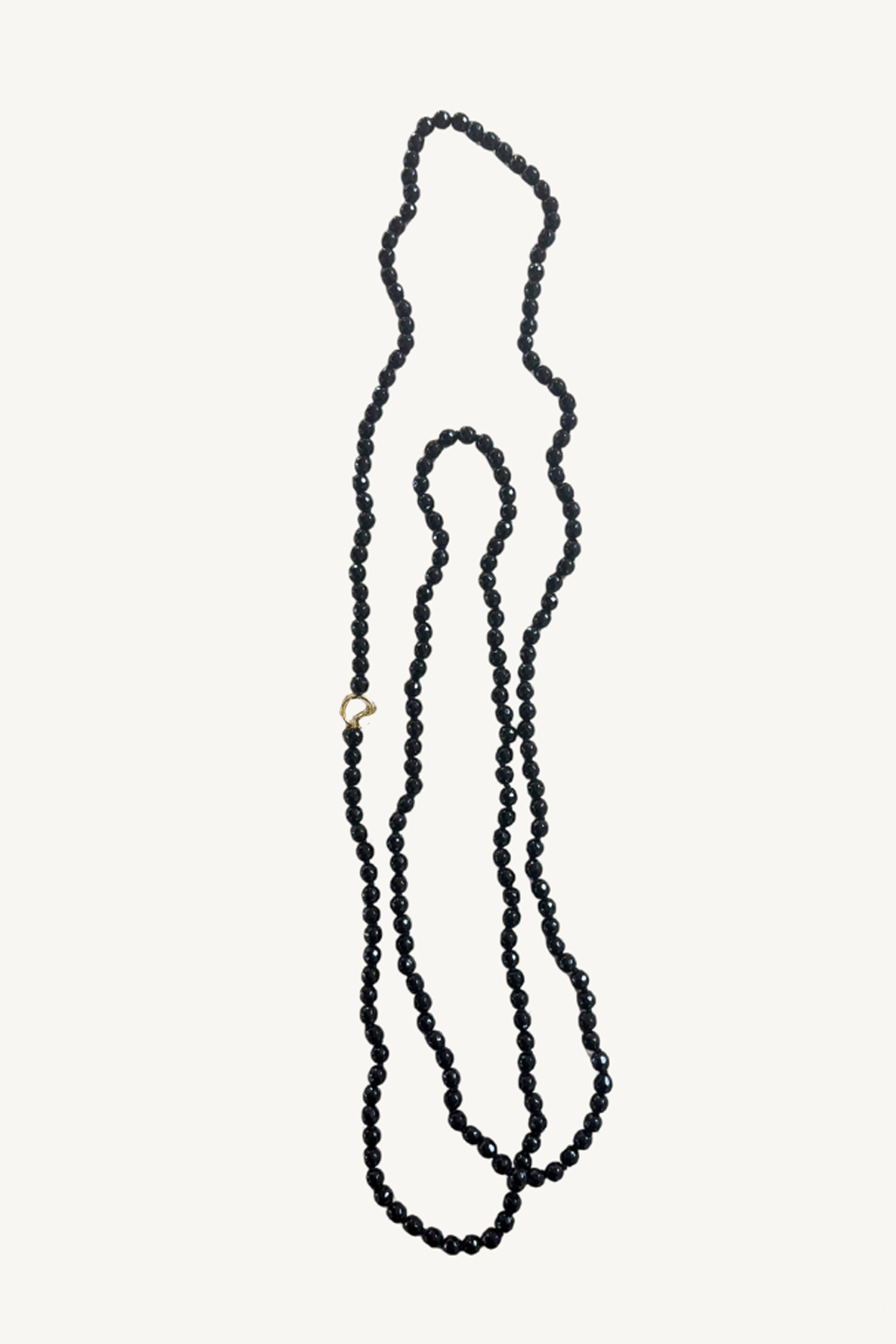 long black onyx beaded necklace with toggle closure