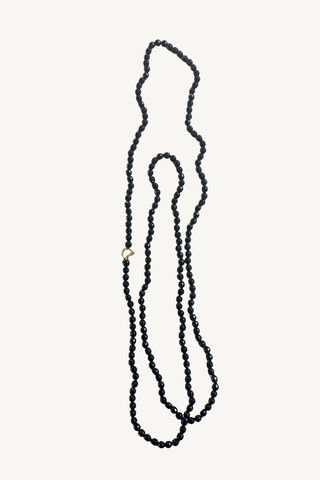 long black onyx beaded necklace with toggle closure