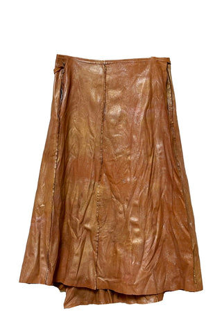 leather skirt - metallic paint on brown