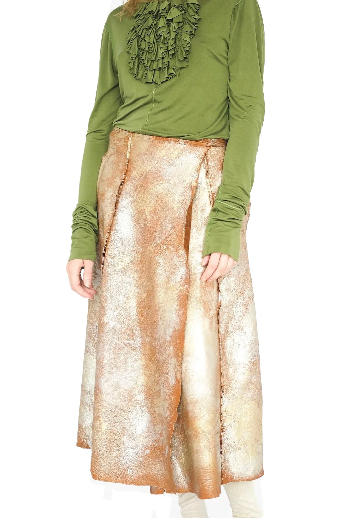 leather skirt - metallic paint on brown