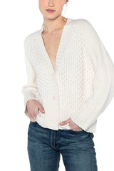 luxe mixed stitch cardigan sweater - pearl