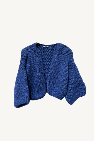 alpaca short sleeve cardigan - blue melange