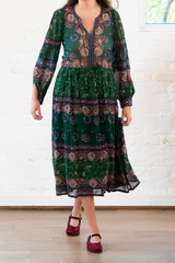 melba print midi dress - green
