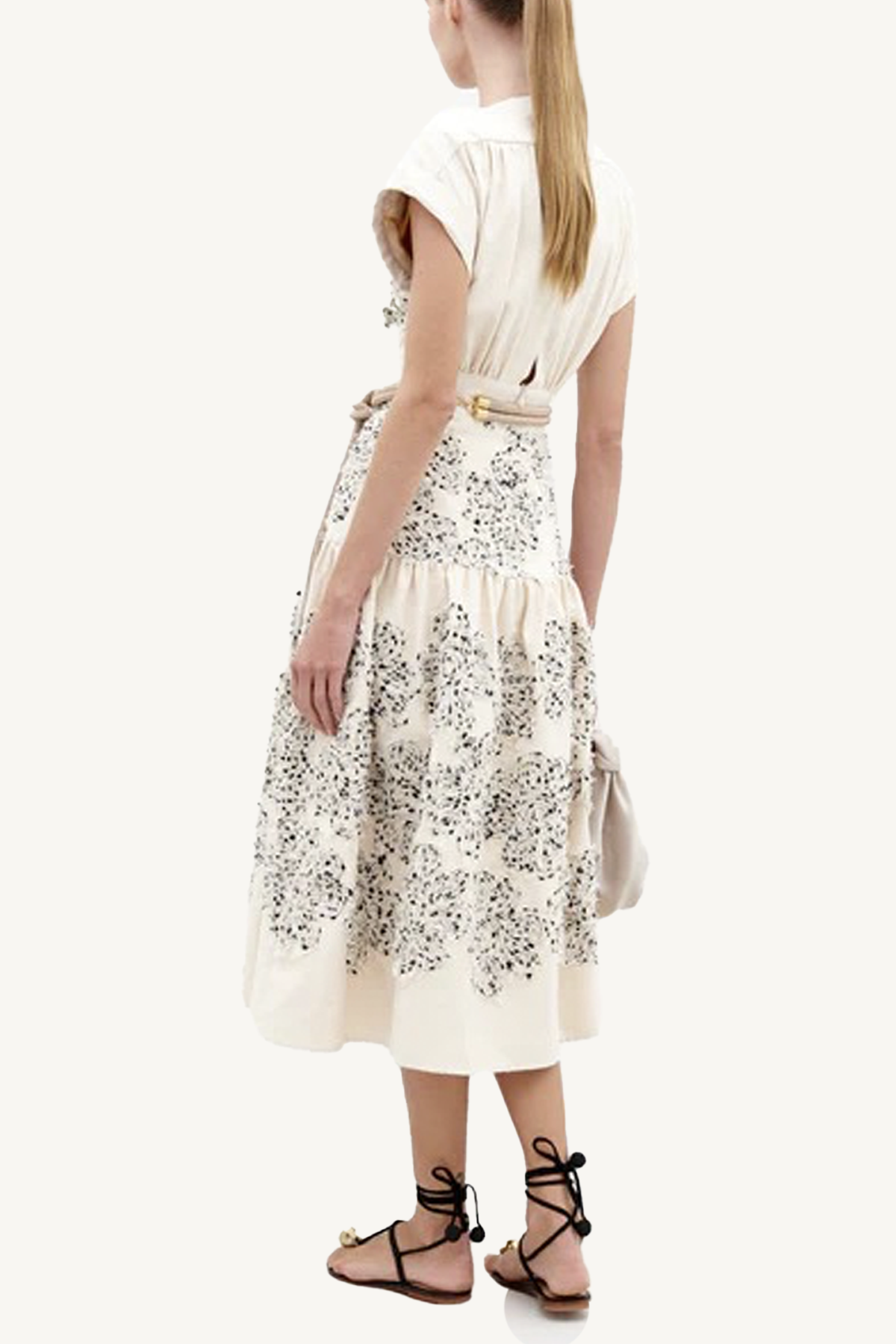 metaponto dress - beige/black embroidered