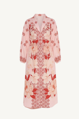 blouson sleeve shirt dress - blush/red magnolia