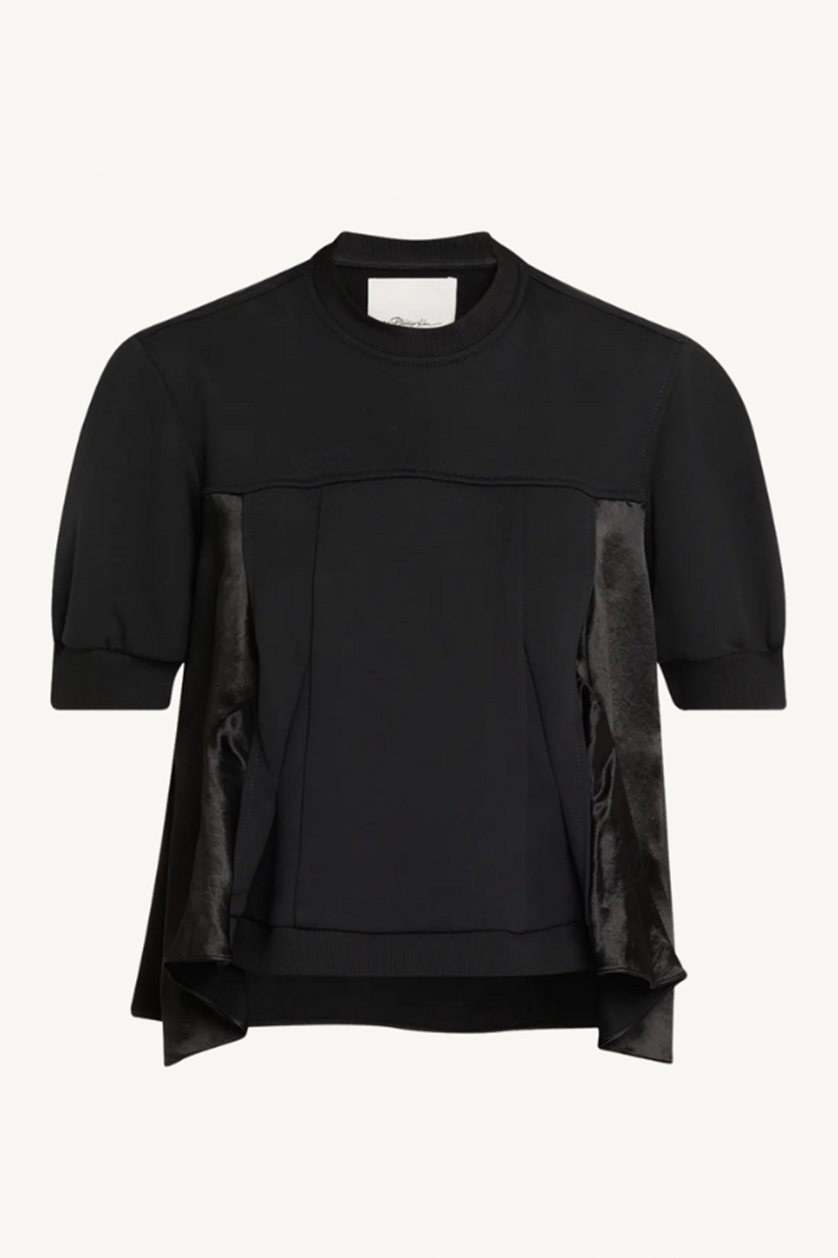 puff sleeve top with satin - midnight