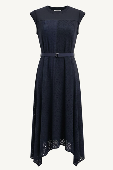 sleeveless french terry midi dress - midnight