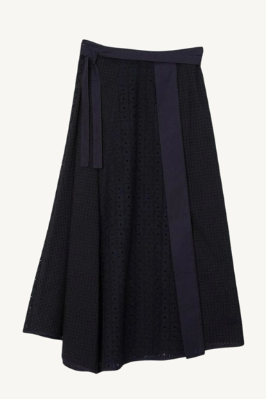 broderie anglaise patchwork midi skirt - midnight