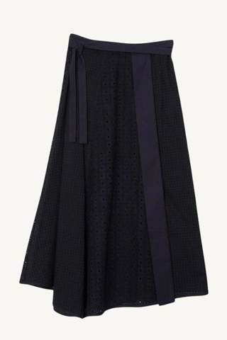 broderie anglaise patchwork midi skirt - midnight