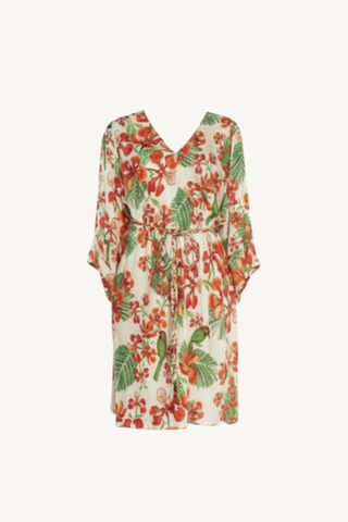 v-neck mini kaftan - ivory multi gulmohar