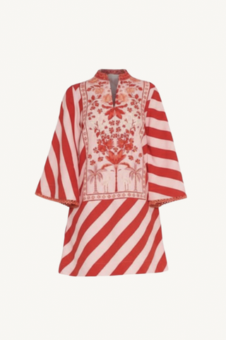 mini kaftan dress - blush and red palm