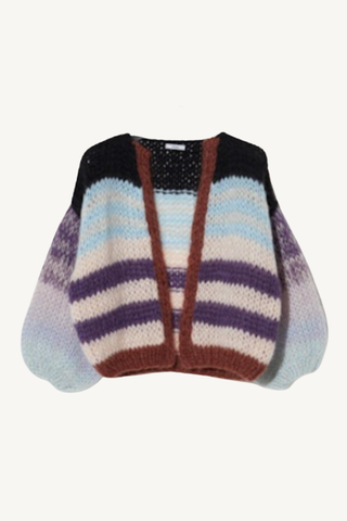 mohair gradient bomber cardigan - purple light blue